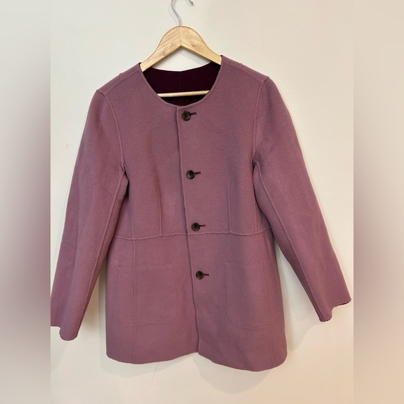 TALBOTS Reversible doublefaced coat purple/lilac pea overcoat Jacket Sz L - Picture 9 of 10